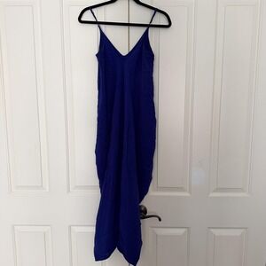 May&Maya Dress Womens Medium Blue Swing Maxi V Neck Spaghetti Strap Pockets